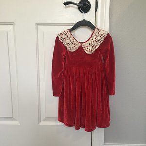 Little Willow Tree red velvet long sleeve dress with lace collar